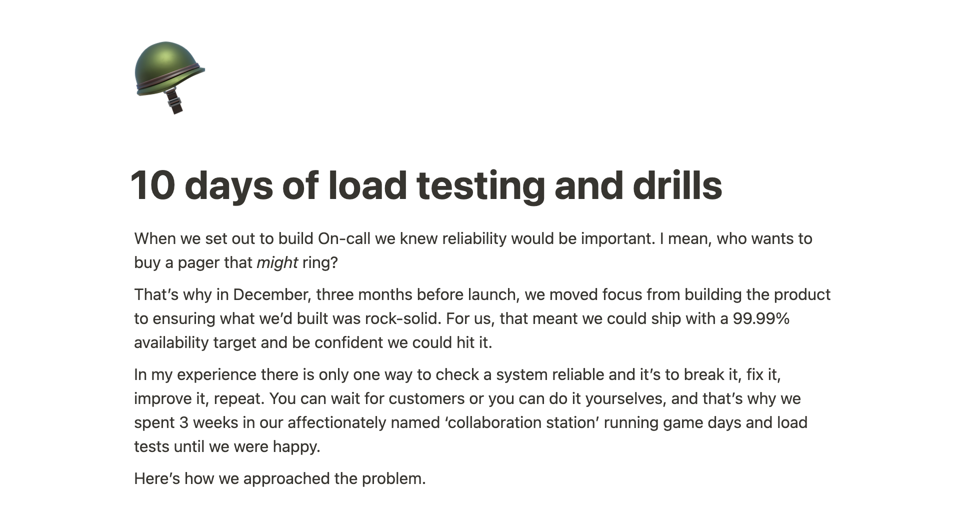 Load testing interface showing drill scenarios and test results