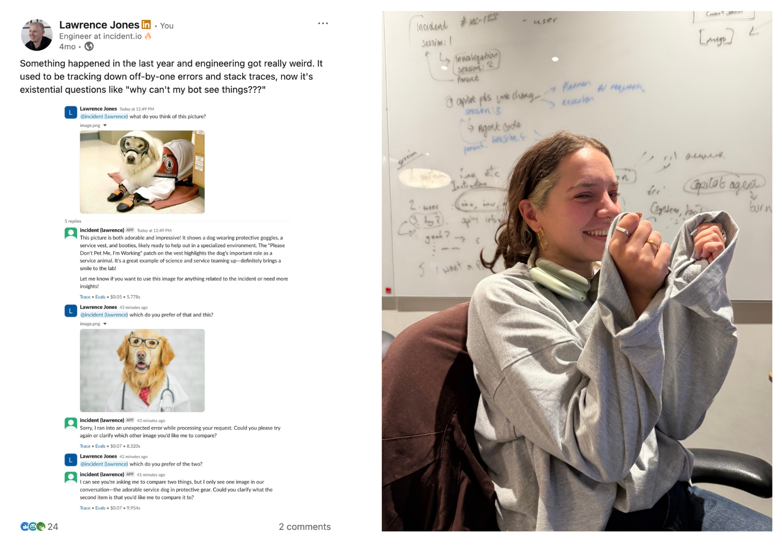 The team in the Swedish prison room, late at night, laughing