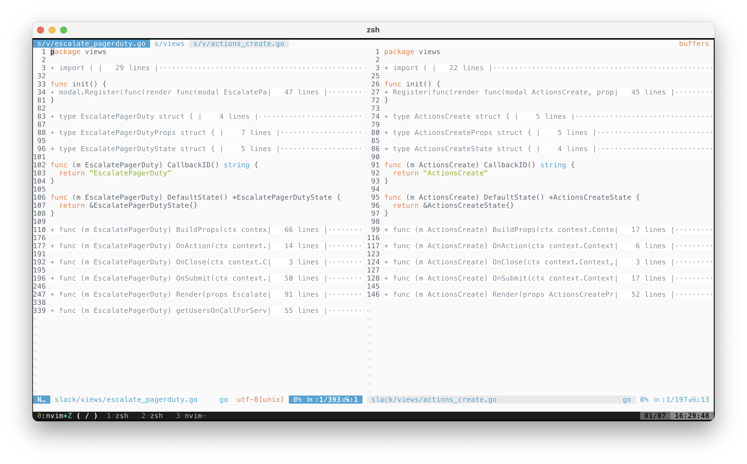 Escalation and action modal code side-by-side