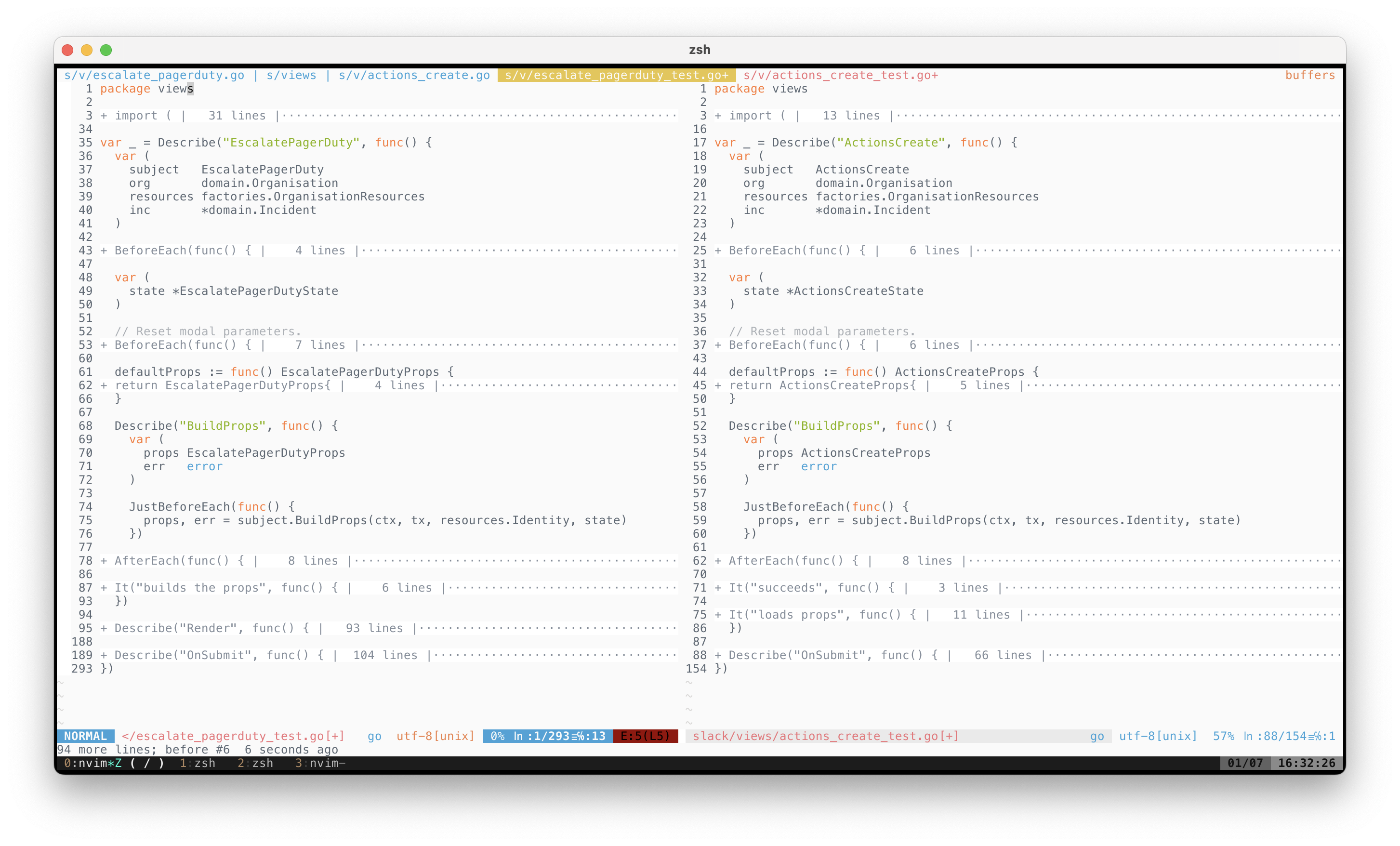 Escalation and action modal test code side-by-side